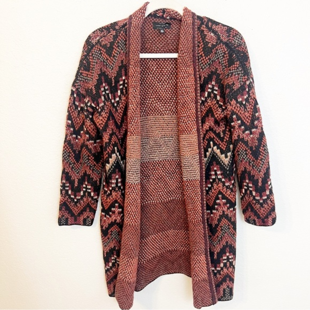 Lucky Brand Southwestern Design Wool Blend Open Cardigan Aztec Duster‎